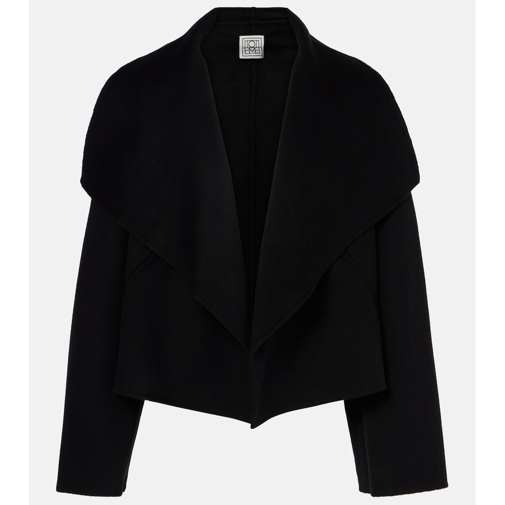 Toteme Jacket Signature Double Wool Cropped NEW Open‎ Front Black XS